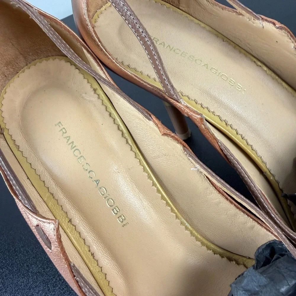 Francesca Giobbi Pump Heels Women's 7/ EU37 Brown Pointed Toe Genuine Leather